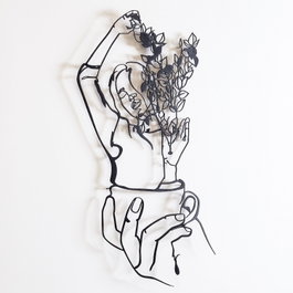 Wallity Coffee Girl Line Art- APT744 L Escultura de Pared